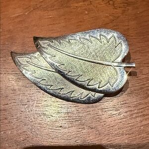 Vintage Coro Brooch Pin Signed Silver Tone Leaves w Pegasus Mark